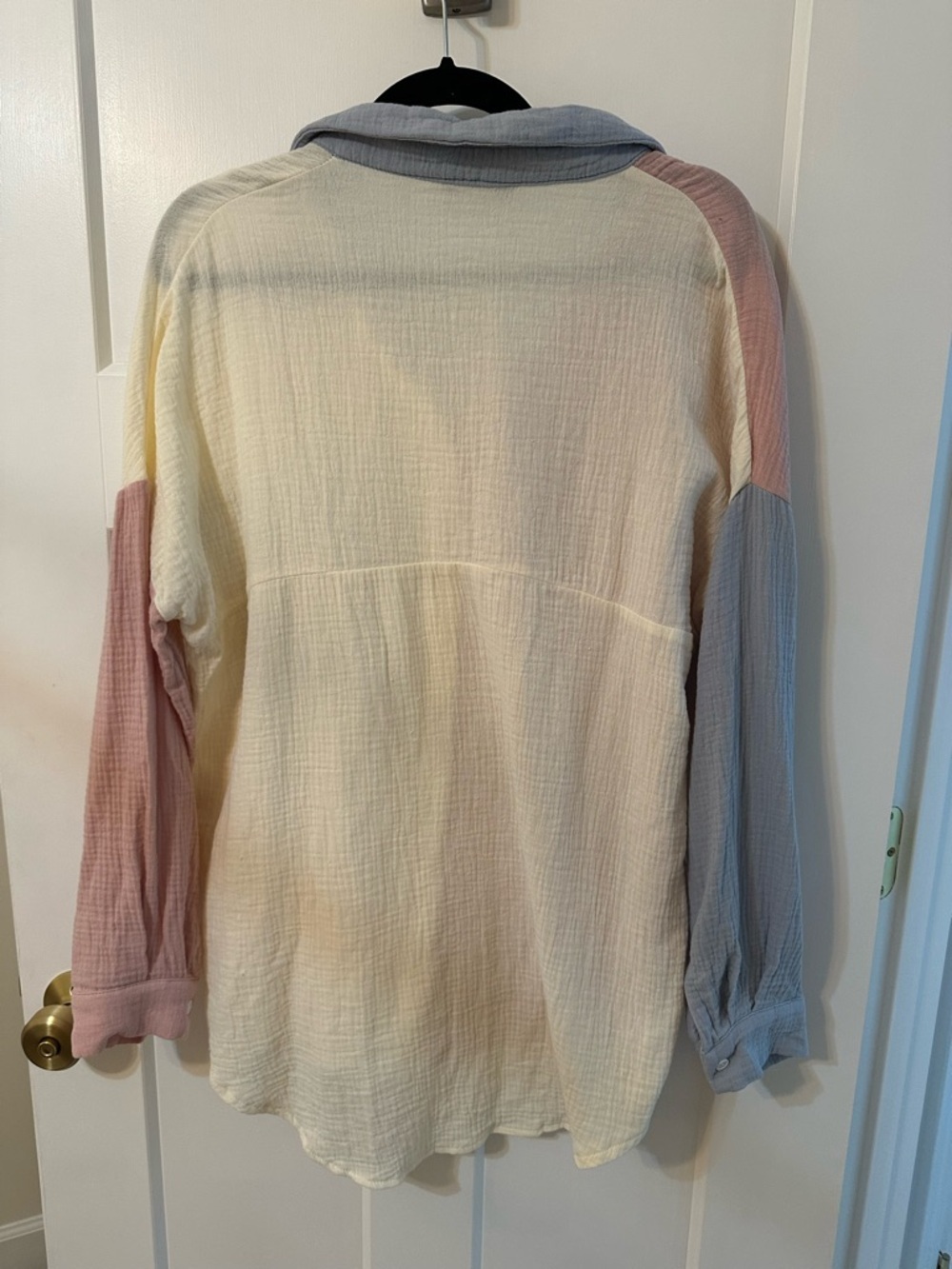 Women's Colorblock Gauze Button-Up Shirt - Cream, Dusty Pink & Light Blue